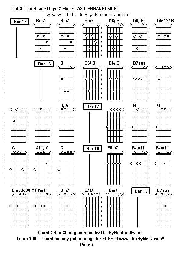 Chord Grids Chart of chord melody fingerstyle guitar song-End Of The Road - Boys 2 Men - BASIC ARRANGEMENT,generated by LickByNeck software.